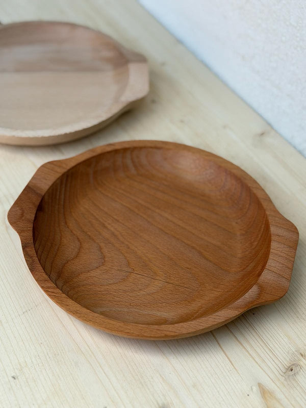 Platou Rotund din Lemn Masiv cu Mânere Metalice – Tavă Mic Dejun & Servire Rustic - Detaliu 3