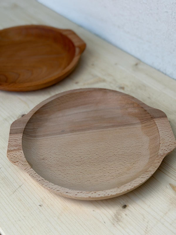 Platou Rotund din Lemn Masiv cu Mânere Metalice – Tavă Mic Dejun & Servire Rustic - Detaliu 4