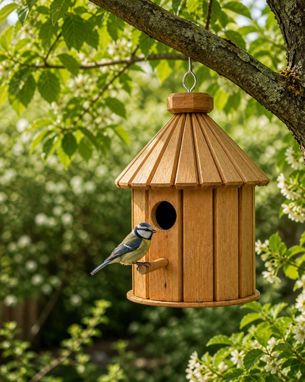 Căsuță Rotundă din Trunchi de Lemn pentru Păsări – Cuib Natural Suspendat
