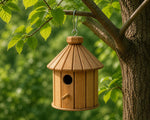 Căsuță Rotundă din Trunchi de Lemn pentru Păsări – Cuib Natural Suspendat - Detaliu 2