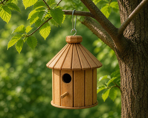 Căsuță Rotundă din Trunchi de Lemn pentru Păsări – Cuib Natural Suspendat - Detaliu 2