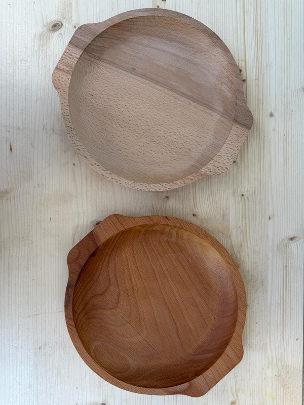 Platou Rotund din Lemn Masiv cu Mânere Metalice – Tavă Mic Dejun & Servire Rustic - Detaliu 2