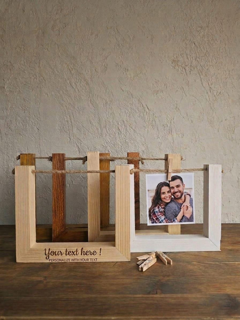 Ramă Foto Personalizată din Lemn Masiv – Cadou Cuplu & Aniversare Nuntă