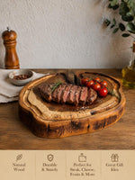 Tocător Vintage Masiv din Nuc cu Margine de Scoarță Naturală – Platou Servire Friptură