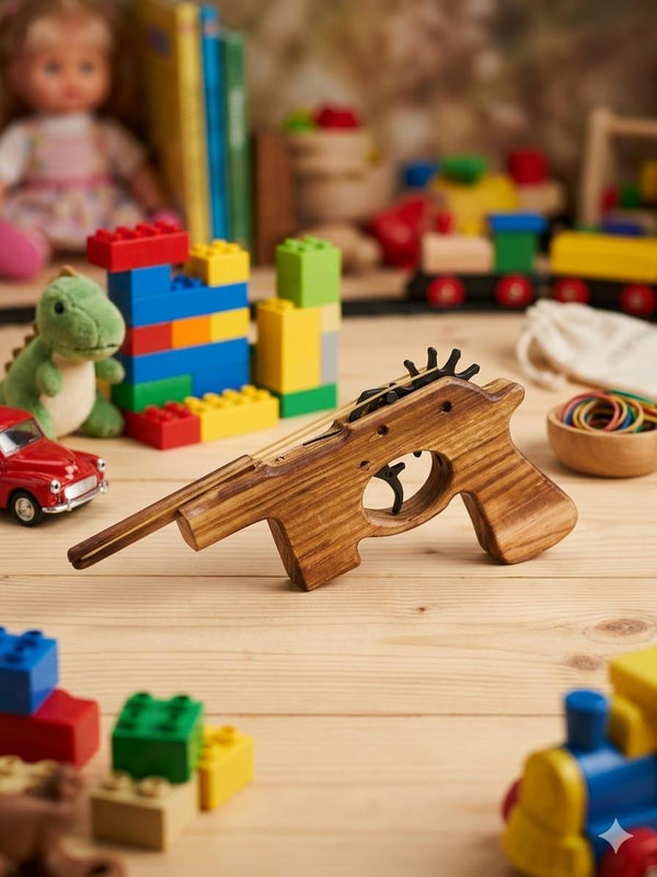 Pistol de Jucărie din Lemn cu Elastice – Personalizabil prin Gravură Nume - Detaliu 2